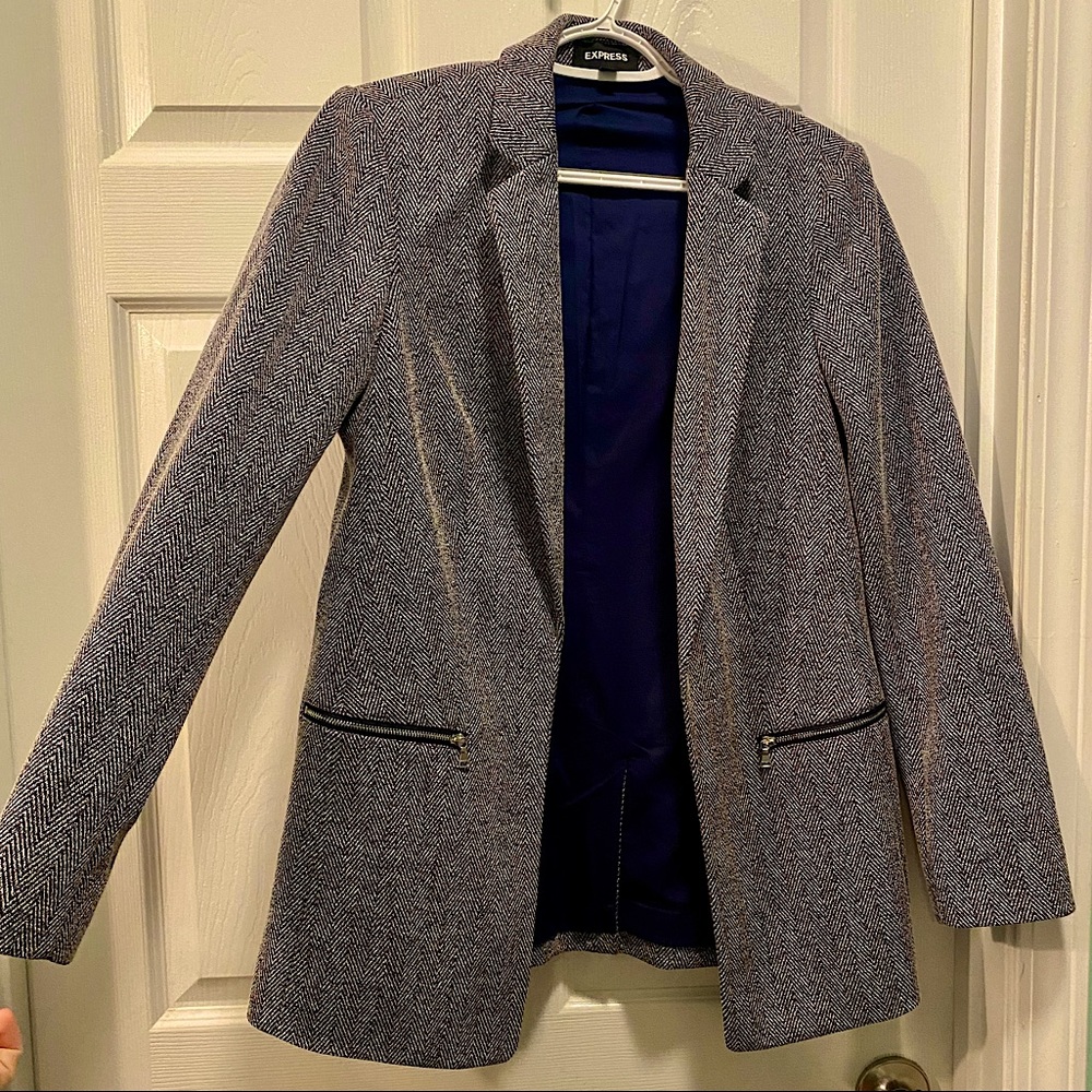 Express Blazer navy and white chevron pattern.